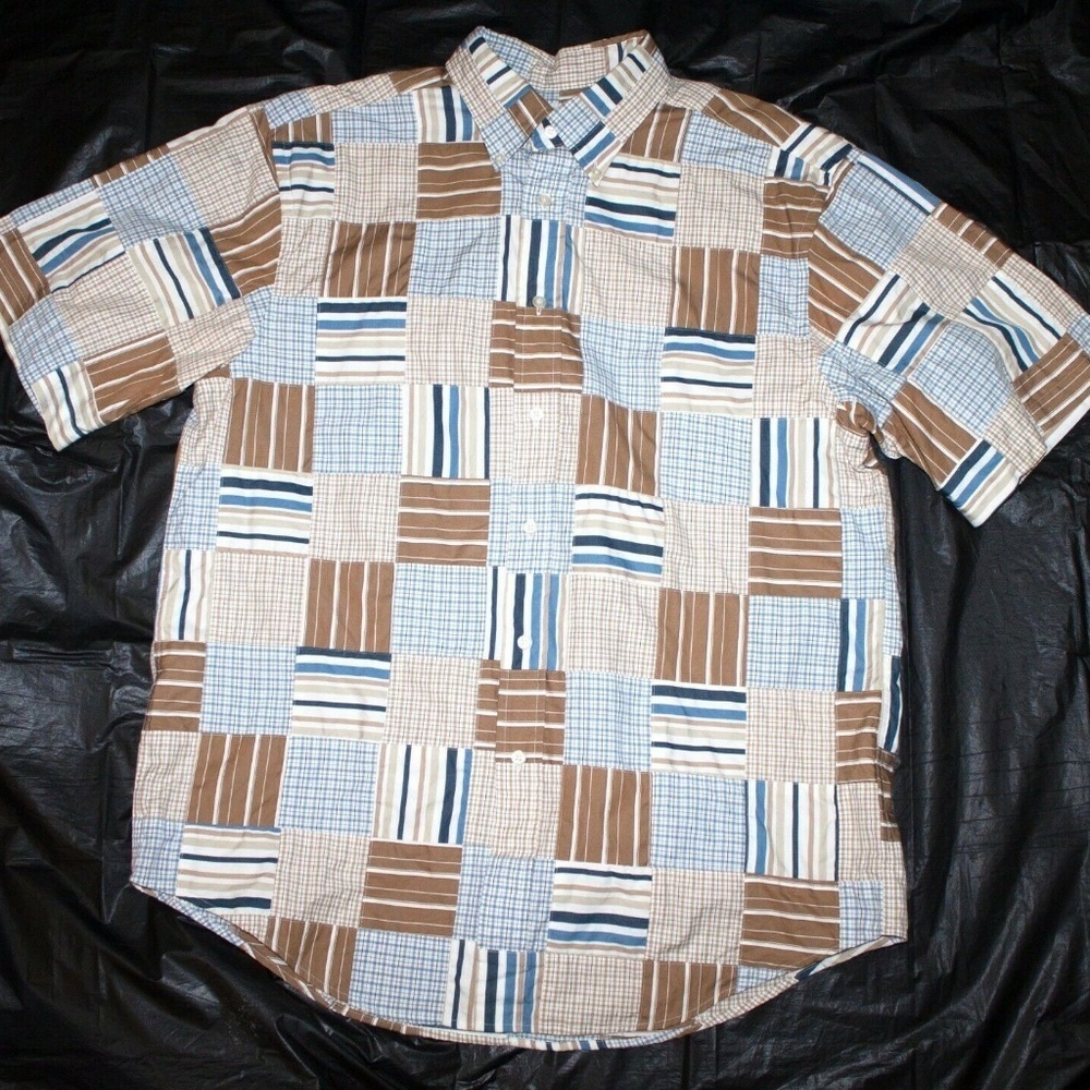 Turnbury Mens Short Sleeve Button Down Patchwork‎ M